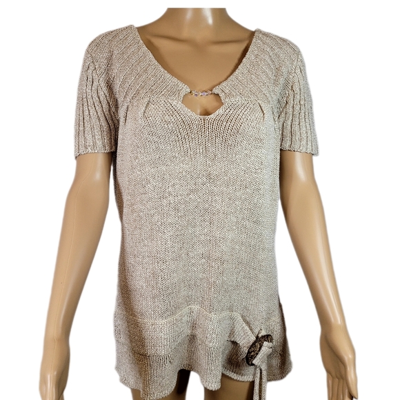 Ladies cream Knit Braid Top V neck with rainstones, Size Large - Picture 8 of 8